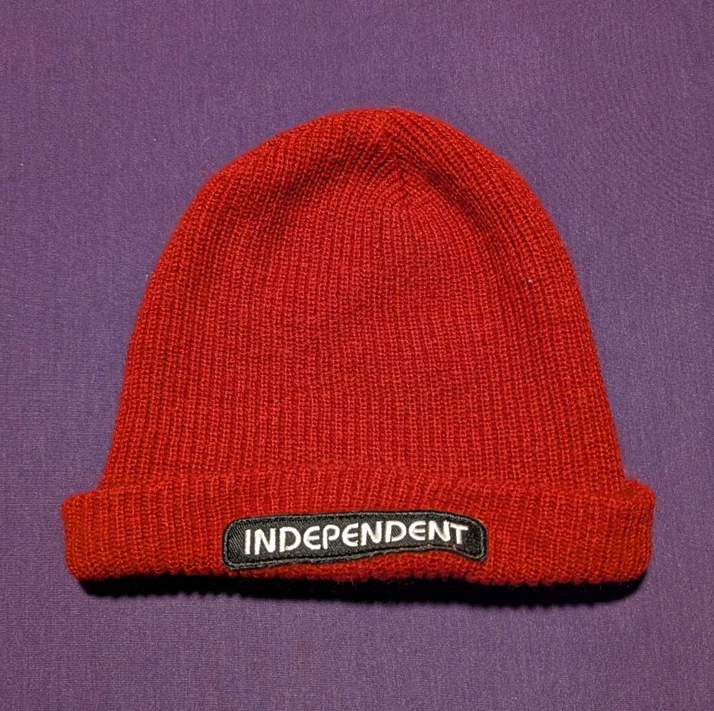Independent Trucks Skate Brand Dark Red Fold Over Beanie Logo Patch
